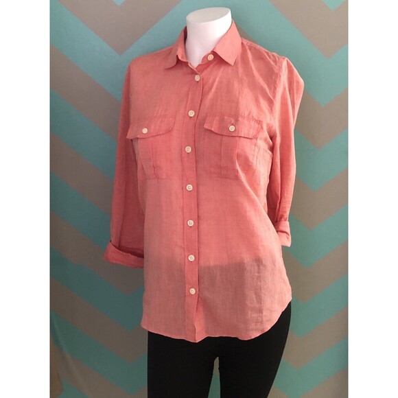 J.Crew Button Up Shirt size XS Women Roll Tab Convertible Sleeves Red Coral 308 - Picture 1 of 8